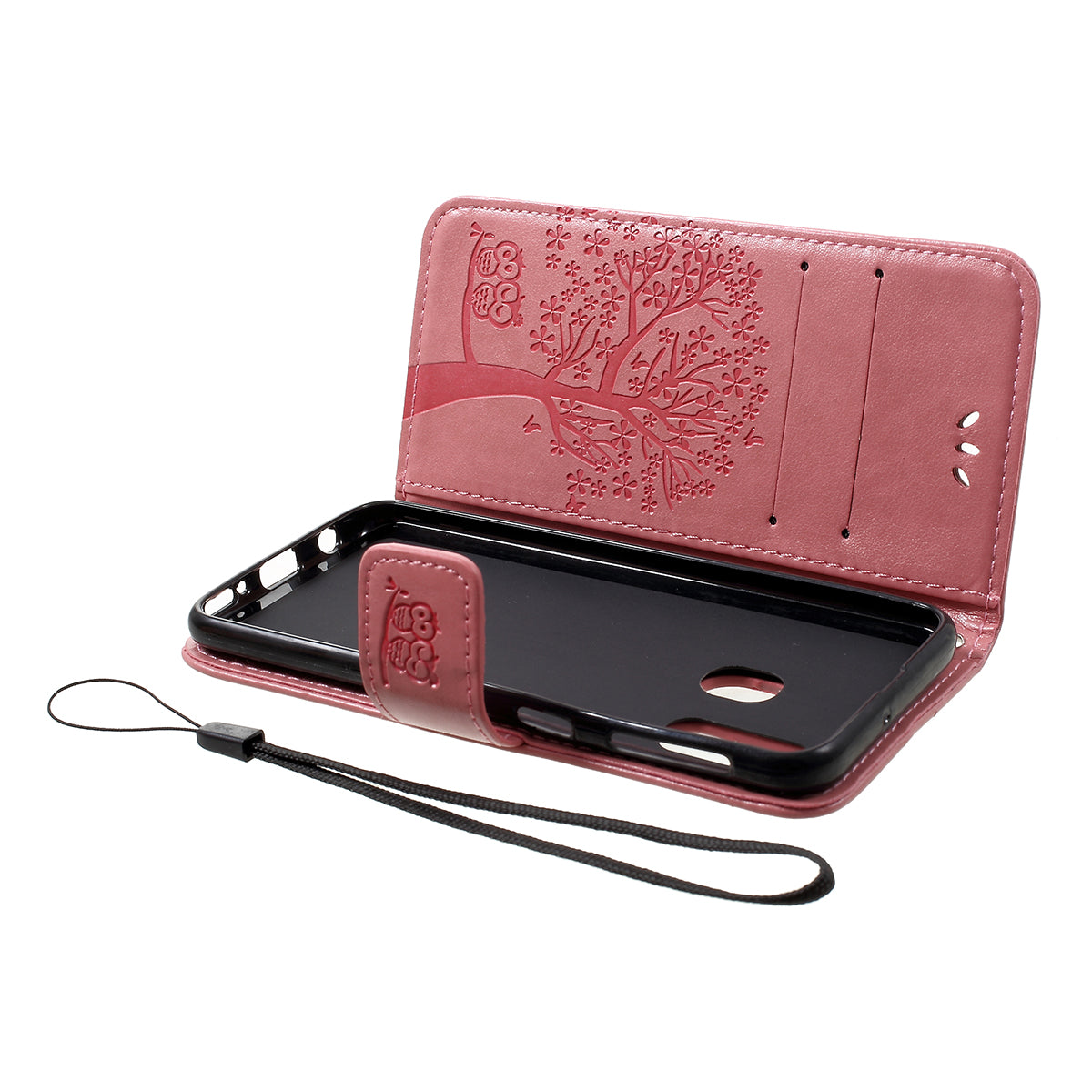 Imprint Tree Owl Leather Wallet Case for Samsung Galaxy A40
