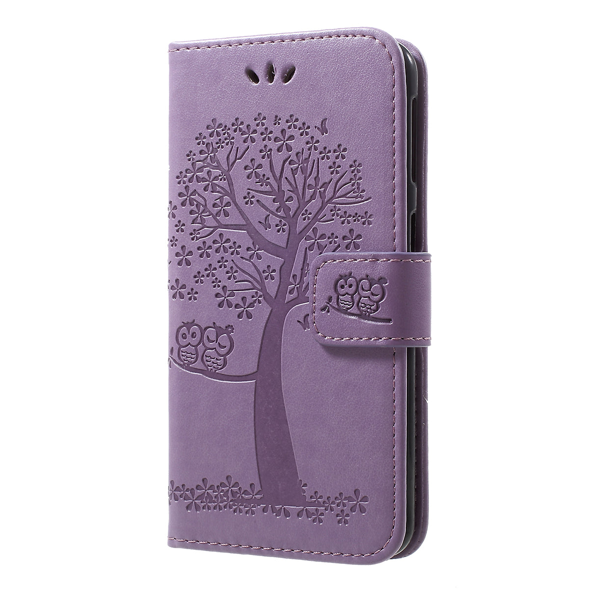 Imprint Tree Owl Leather Wallet Case for Samsung Galaxy A40