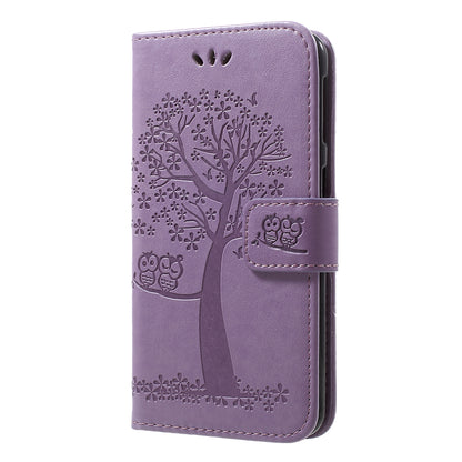 Imprint Tree Owl Leather Wallet Case for Samsung Galaxy A40