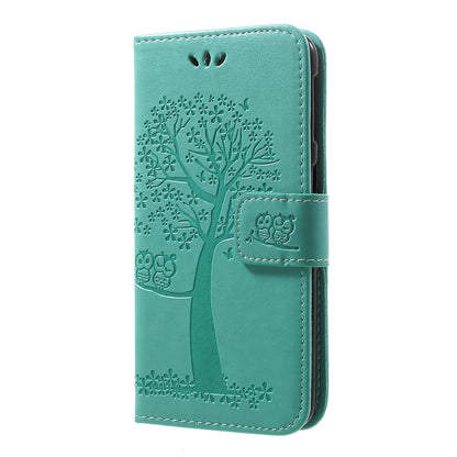 Imprint Tree Owl Leather Wallet Case for Samsung Galaxy A40