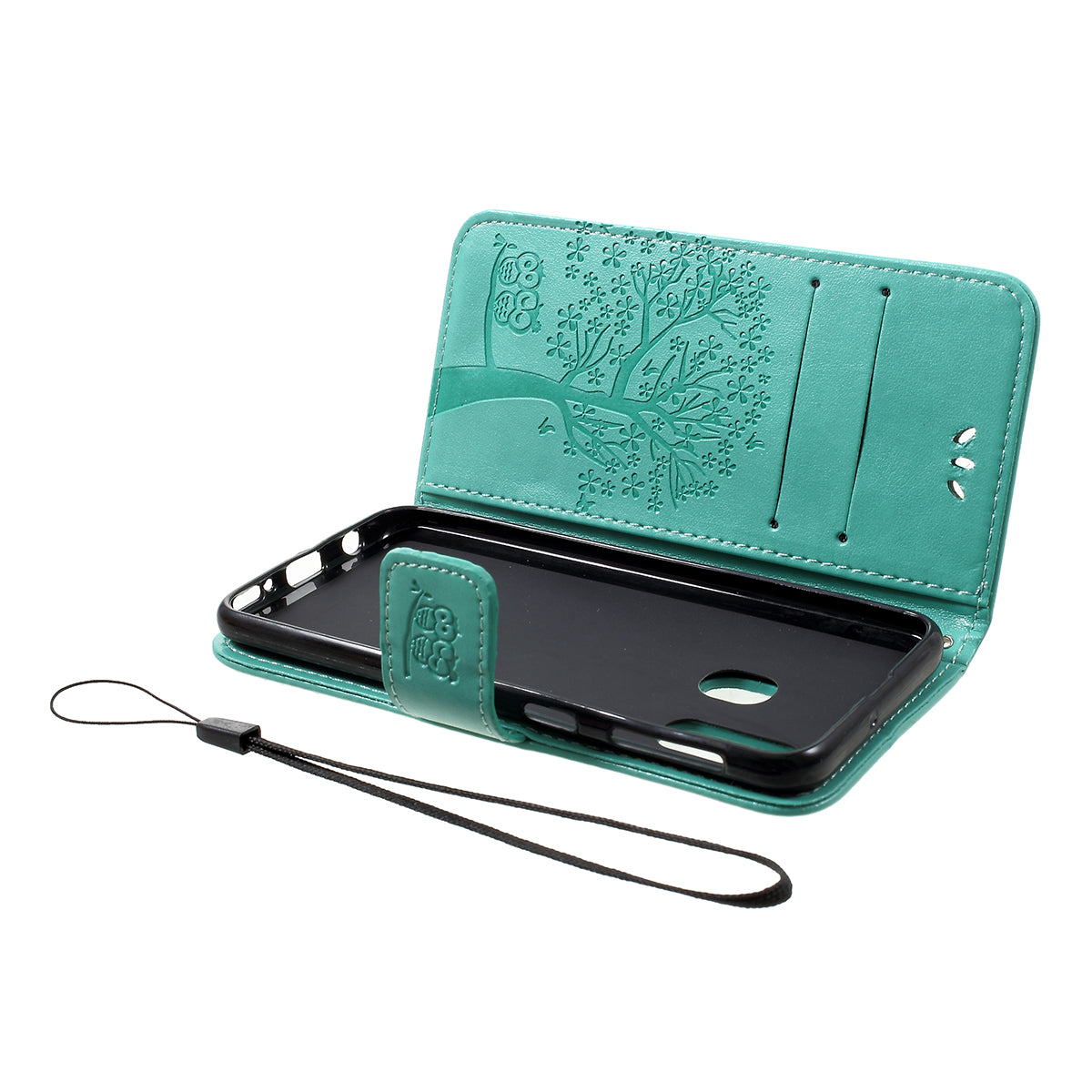 Imprint Tree Owl Leather Wallet Case for Samsung Galaxy A40