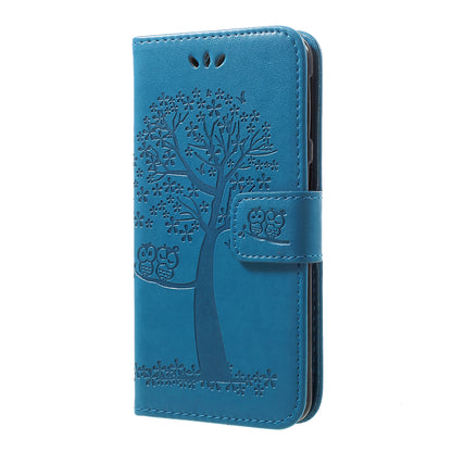 Imprint Tree Owl Leather Wallet Case for Samsung Galaxy A40