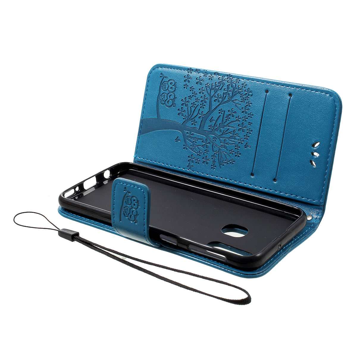 Imprint Tree Owl Leather Wallet Case for Samsung Galaxy A40