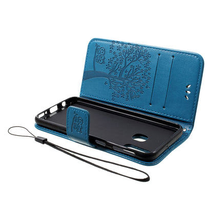 Imprint Tree Owl Leather Wallet Case for Samsung Galaxy A40
