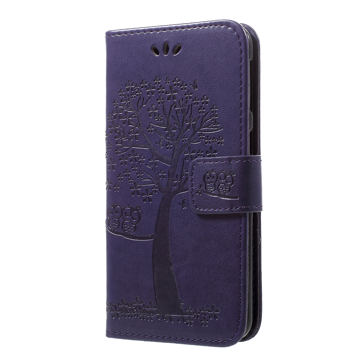 Imprint Tree Owl Leather Wallet Case for Samsung Galaxy A40