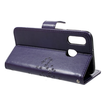 Imprint Tree Owl Leather Wallet Case for Samsung Galaxy A40