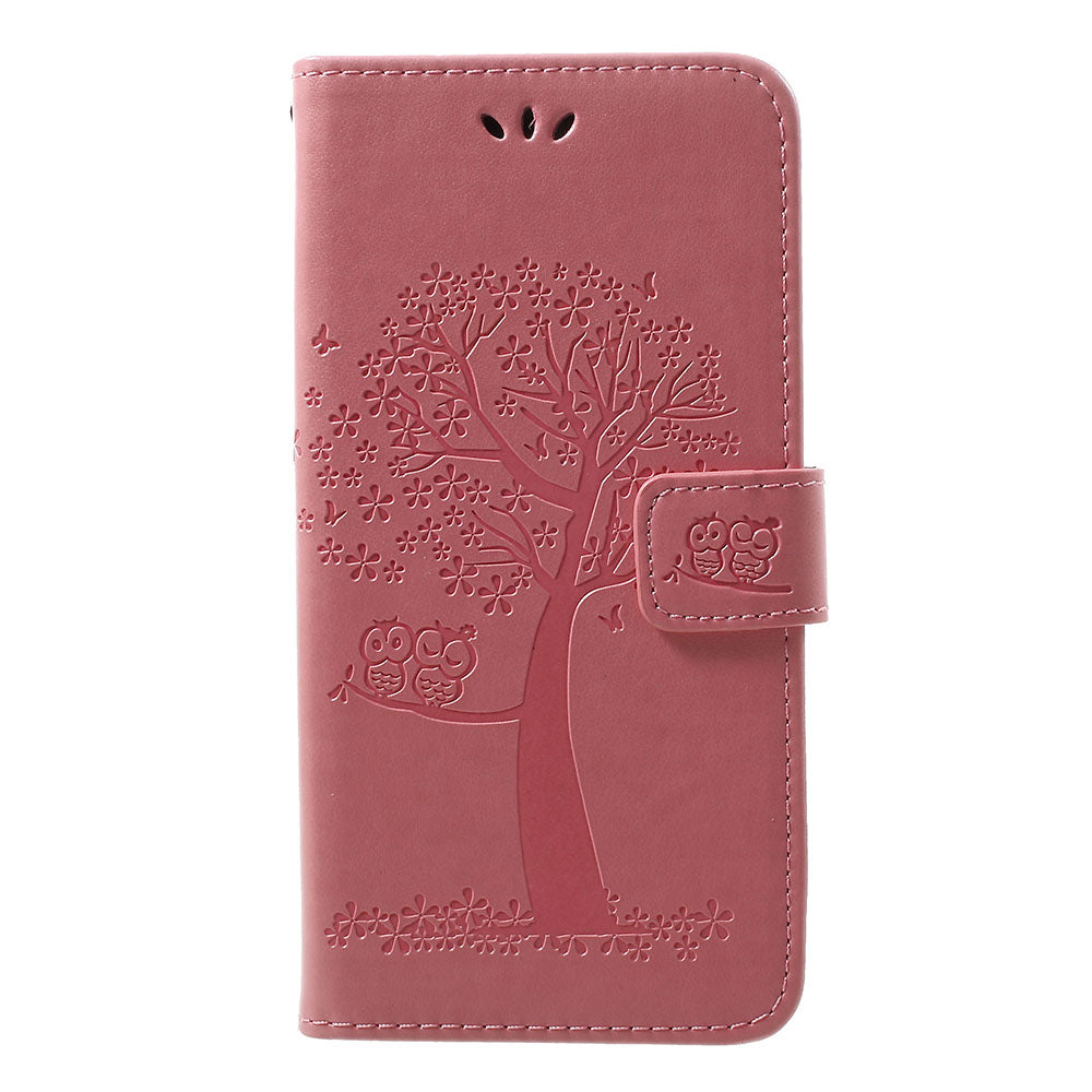 Imprint Tree Owl Leather Cover with Wallet Stand for Samsung Galaxy A30/A20