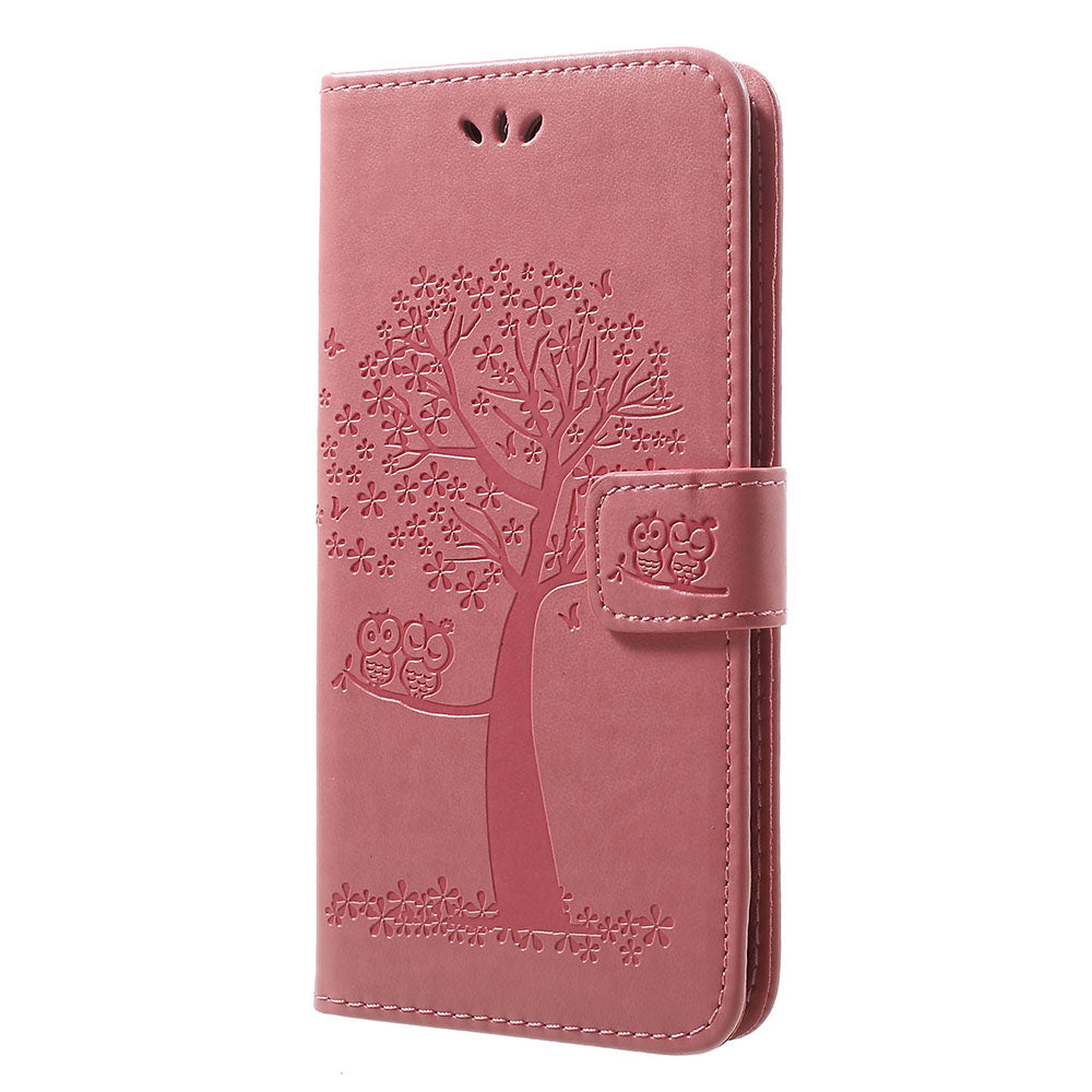 Imprint Tree Owl Leather Cover with Wallet Stand for Samsung Galaxy A30/A20