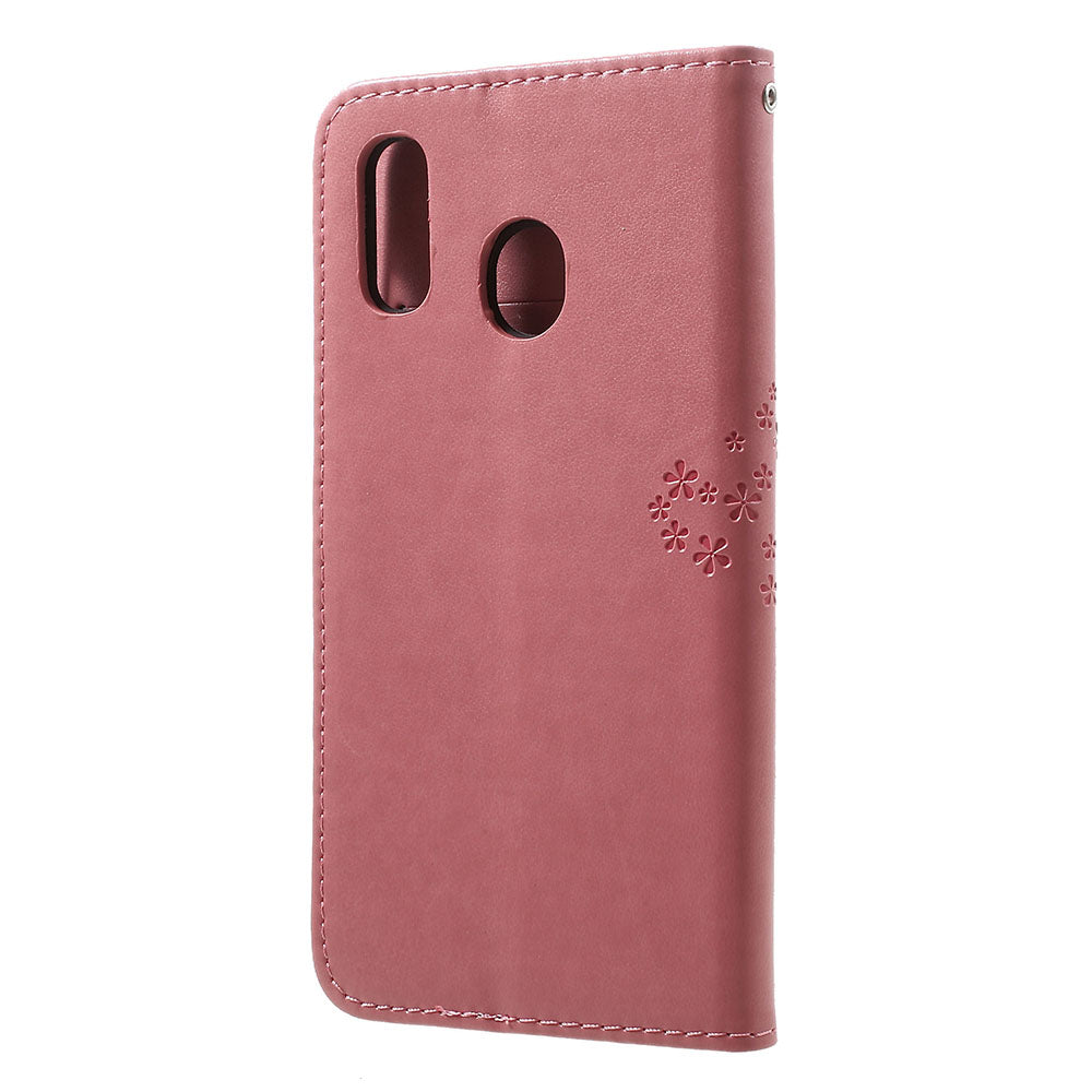 Imprint Tree Owl Leather Cover with Wallet Stand for Samsung Galaxy A30/A20