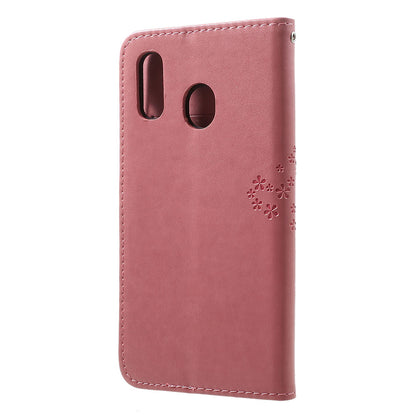 Imprint Tree Owl Leather Cover with Wallet Stand for Samsung Galaxy A30/A20