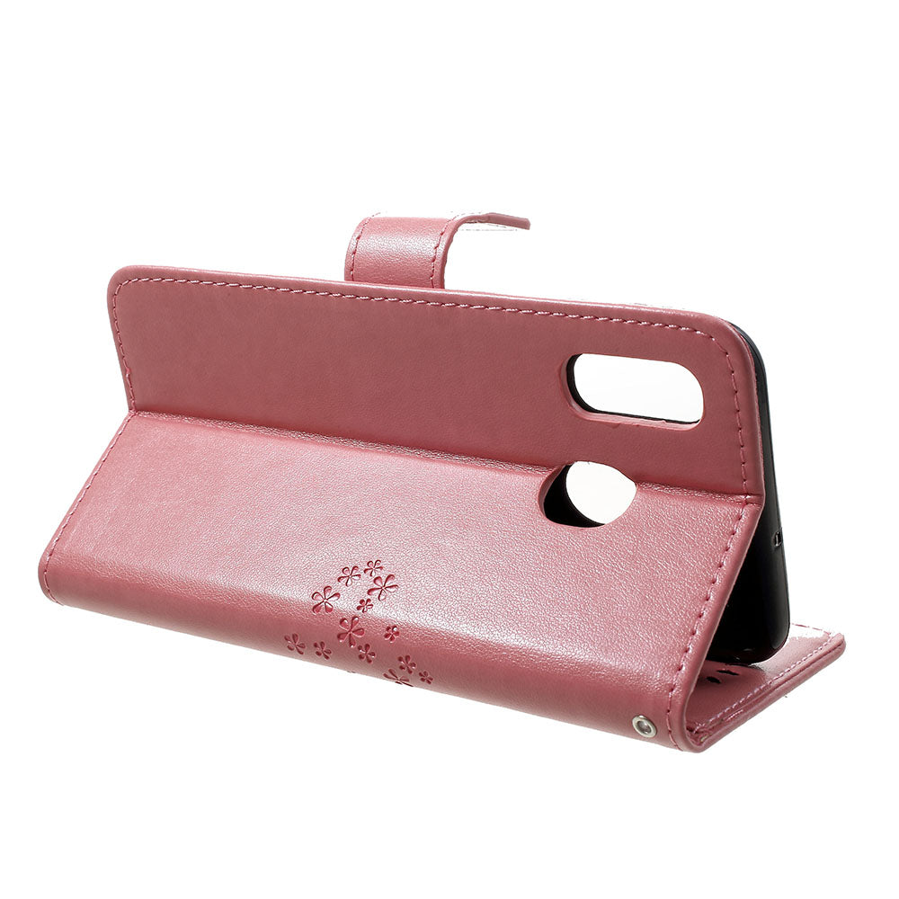 Imprint Tree Owl Leather Cover with Wallet Stand for Samsung Galaxy A30/A20