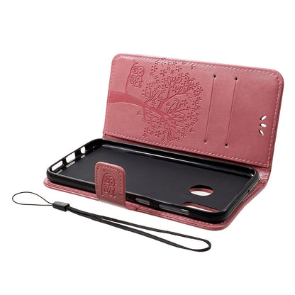 Imprint Tree Owl Leather Cover with Wallet Stand for Samsung Galaxy A30/A20