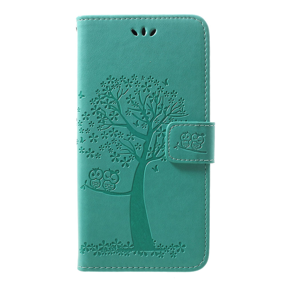 Imprint Tree Owl Leather Cover with Wallet Stand for Samsung Galaxy A30/A20
