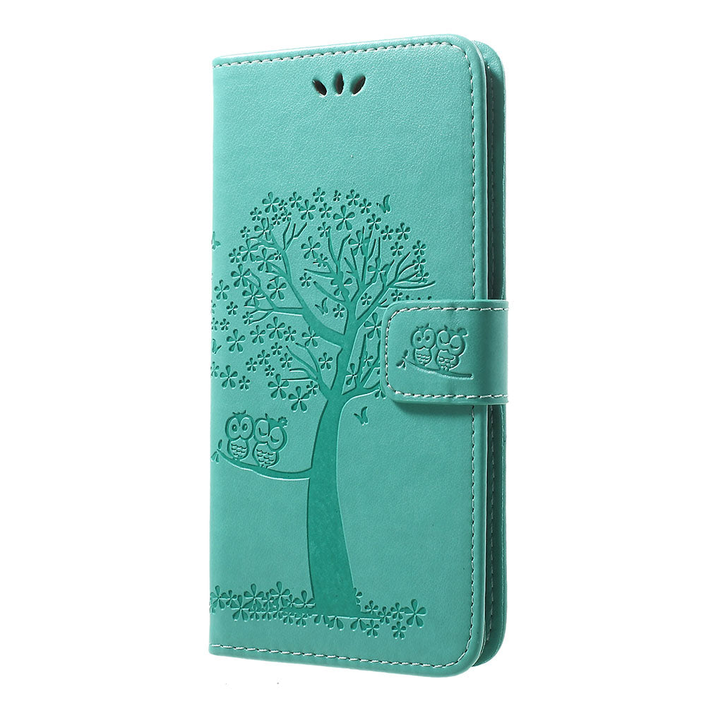 Imprint Tree Owl Leather Cover with Wallet Stand for Samsung Galaxy A30/A20