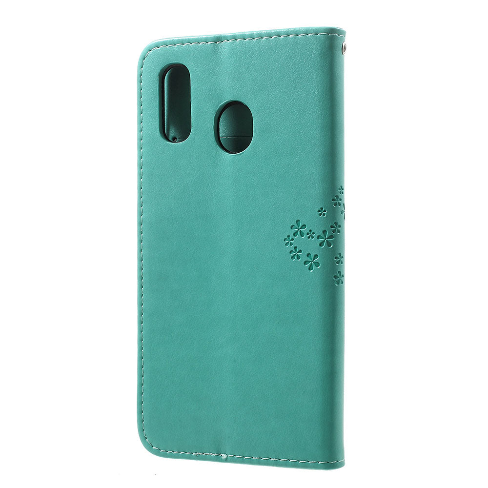 Imprint Tree Owl Leather Cover with Wallet Stand for Samsung Galaxy A30/A20