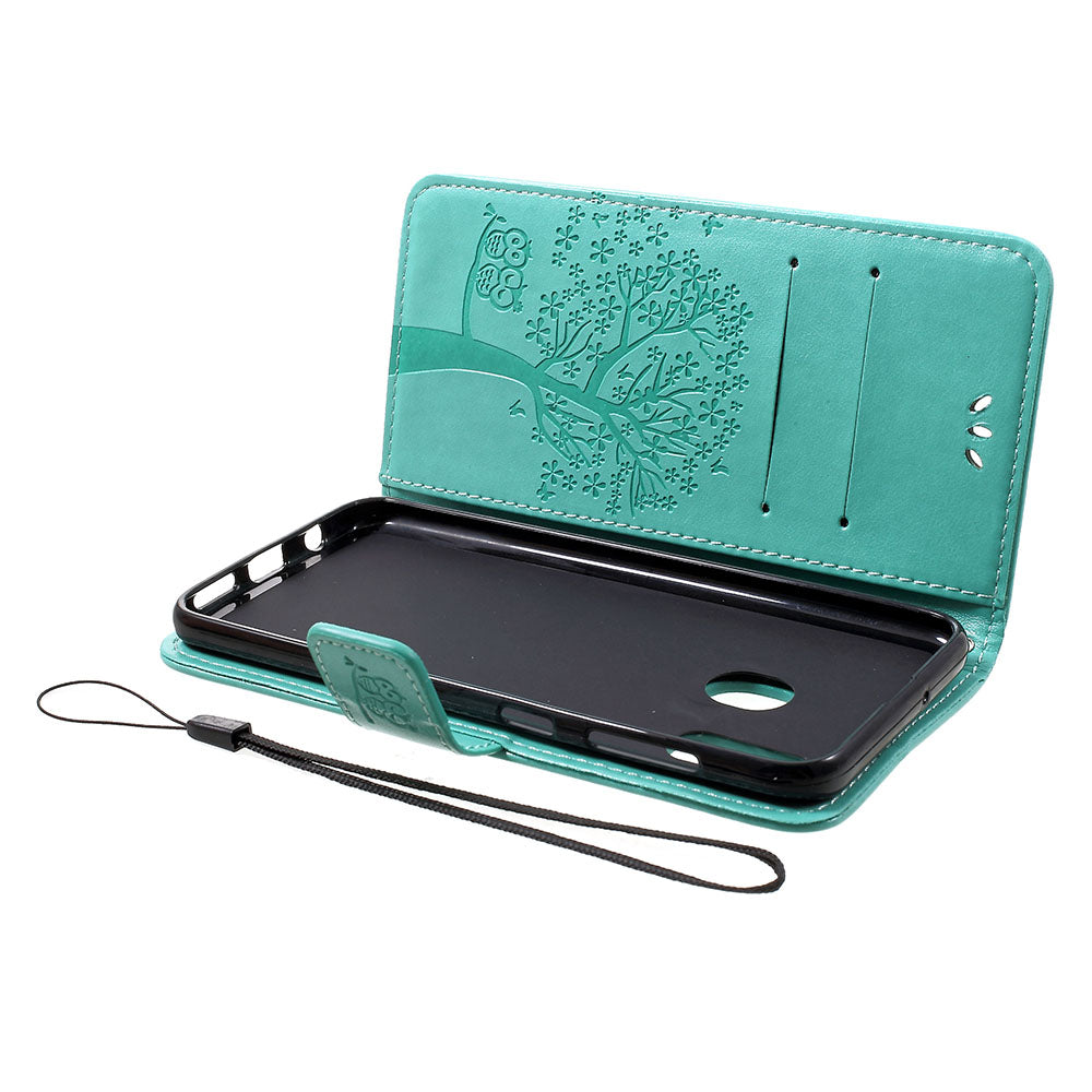 Imprint Tree Owl Leather Cover with Wallet Stand for Samsung Galaxy A30/A20