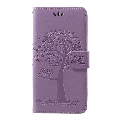 Imprint Tree Owl Leather Cover with Wallet Stand for Samsung Galaxy A30/A20