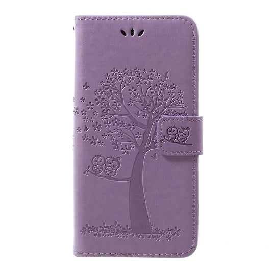 Imprint Tree Owl Leather Cover with Wallet Stand for Samsung Galaxy A30/A20