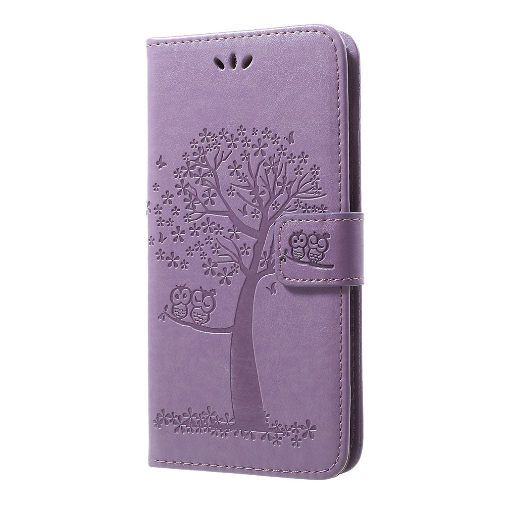 Imprint Tree Owl Leather Cover with Wallet Stand for Samsung Galaxy A30/A20
