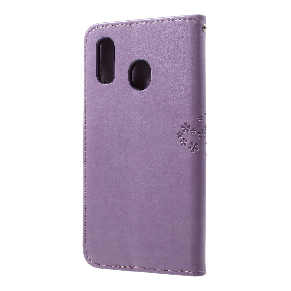 Imprint Tree Owl Leather Cover with Wallet Stand for Samsung Galaxy A30/A20