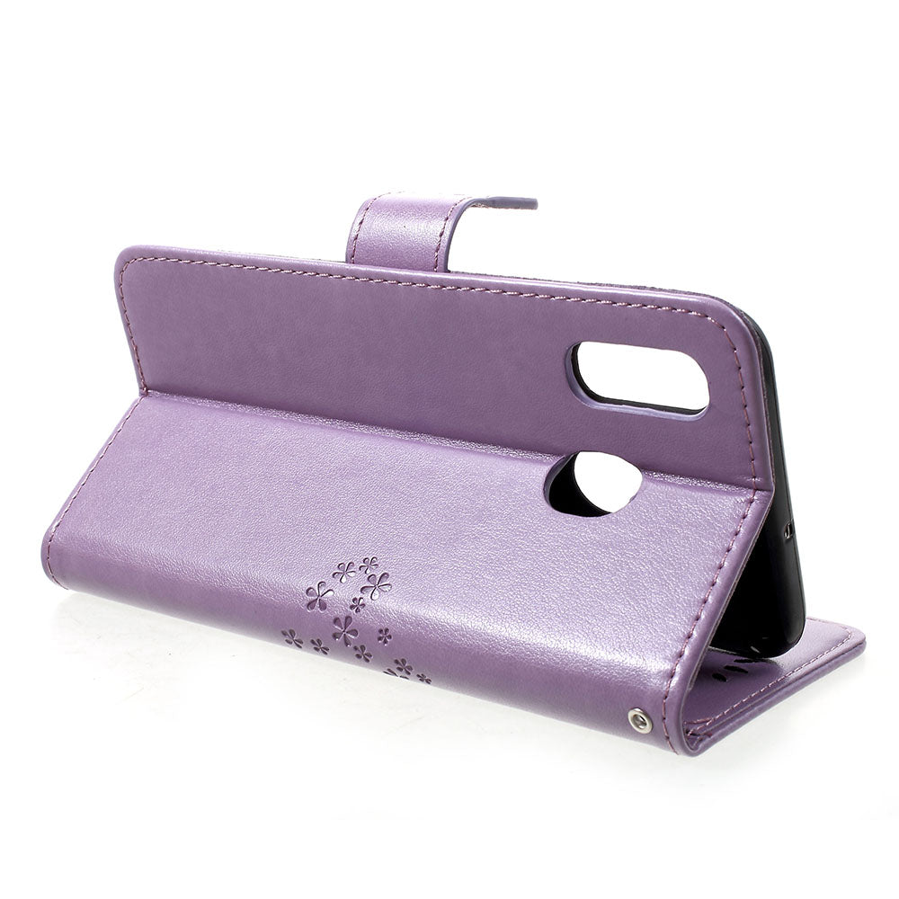 Imprint Tree Owl Leather Cover with Wallet Stand for Samsung Galaxy A30/A20