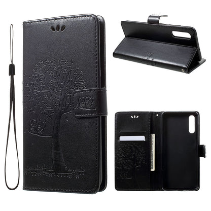 For Samsung Galaxy A70 Imprint Tree Owl Leather Wallet Stand Mobile Cover