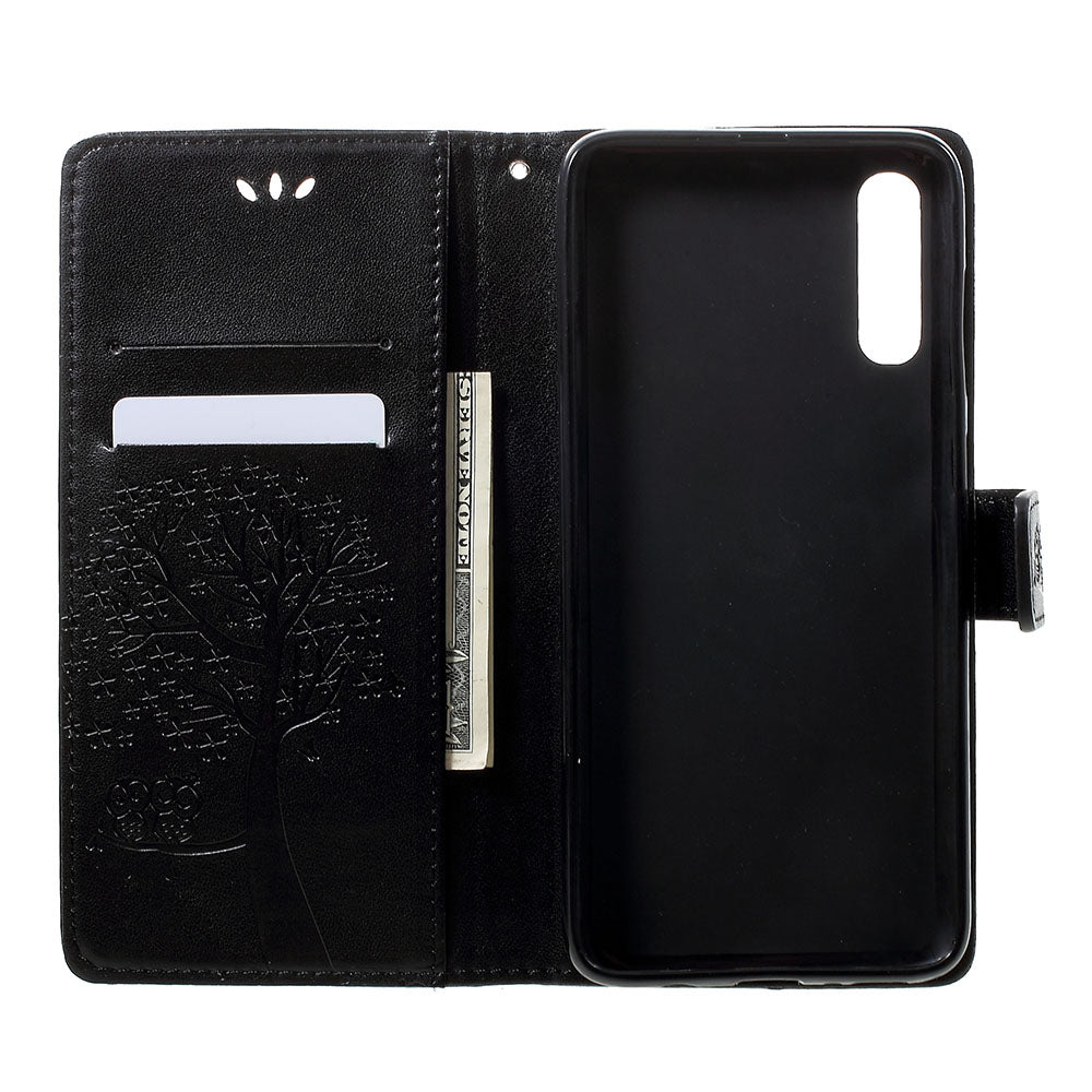 For Samsung Galaxy A70 Imprint Tree Owl Leather Wallet Stand Mobile Cover