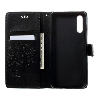 For Samsung Galaxy A70 Imprint Tree Owl Leather Wallet Stand Mobile Cover