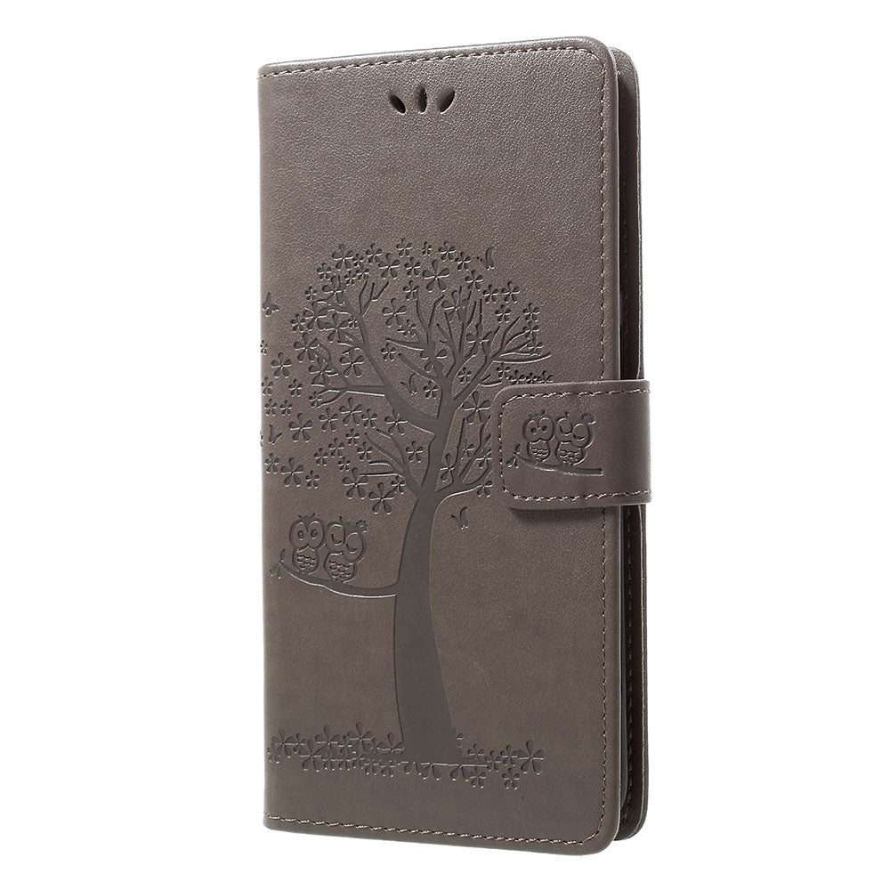 For Samsung Galaxy A70 Imprint Tree Owl Leather Wallet Stand Mobile Cover