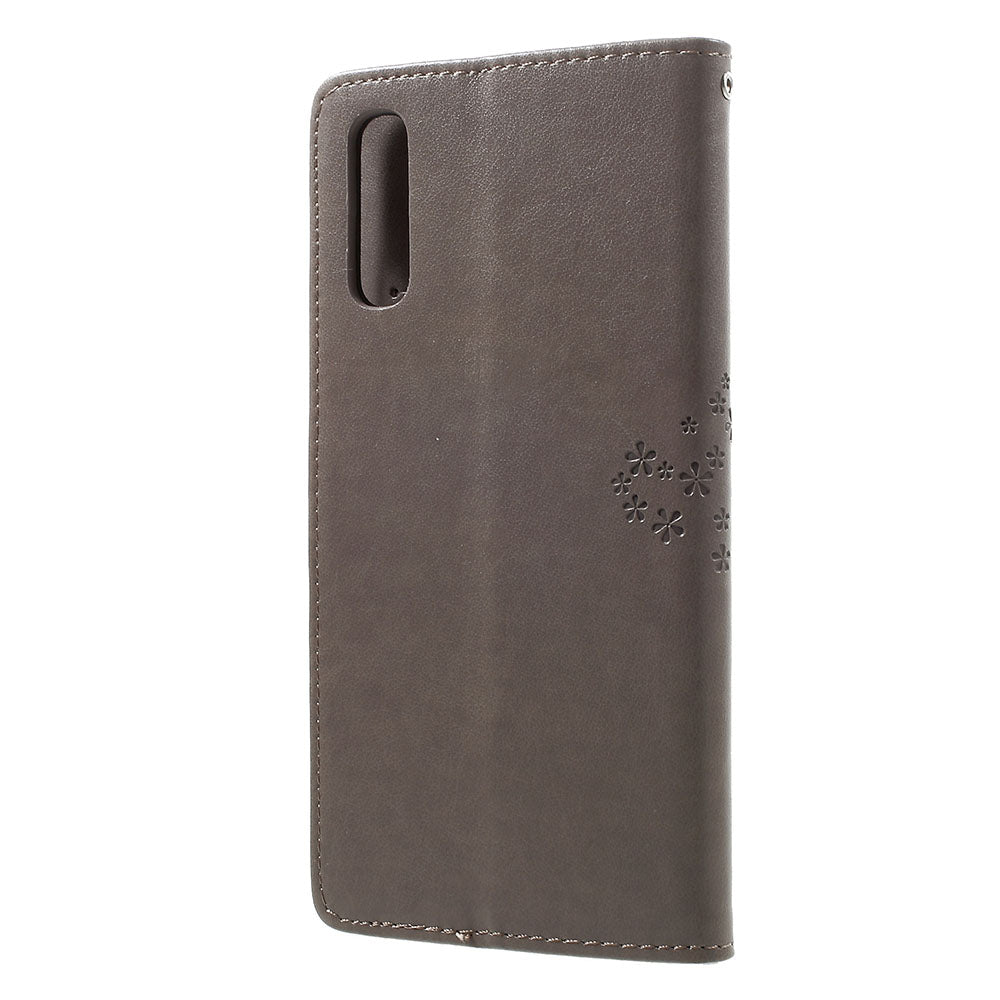 For Samsung Galaxy A70 Imprint Tree Owl Leather Wallet Stand Mobile Cover
