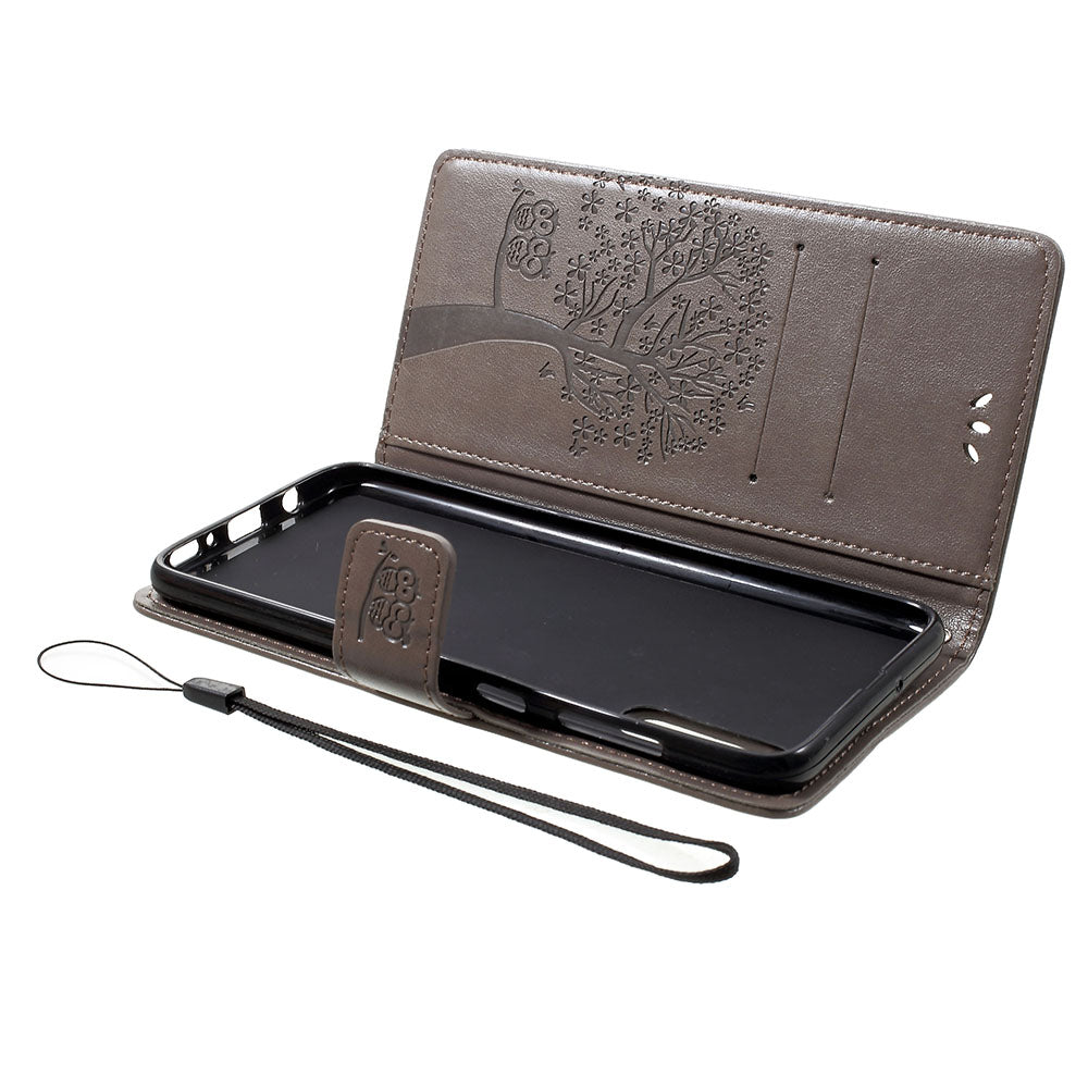 For Samsung Galaxy A70 Imprint Tree Owl Leather Wallet Stand Mobile Cover
