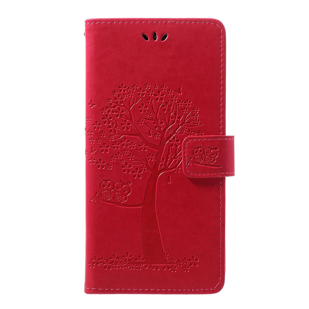 For Samsung Galaxy A70 Imprint Tree Owl Leather Wallet Stand Mobile Cover