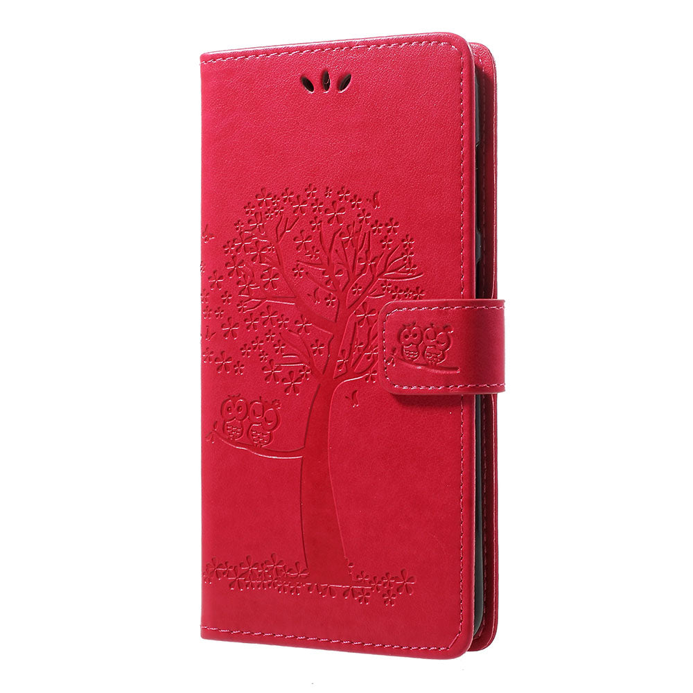 For Samsung Galaxy A70 Imprint Tree Owl Leather Wallet Stand Mobile Cover