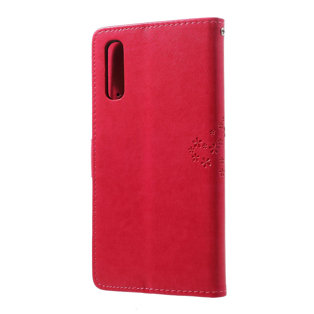 For Samsung Galaxy A70 Imprint Tree Owl Leather Wallet Stand Mobile Cover