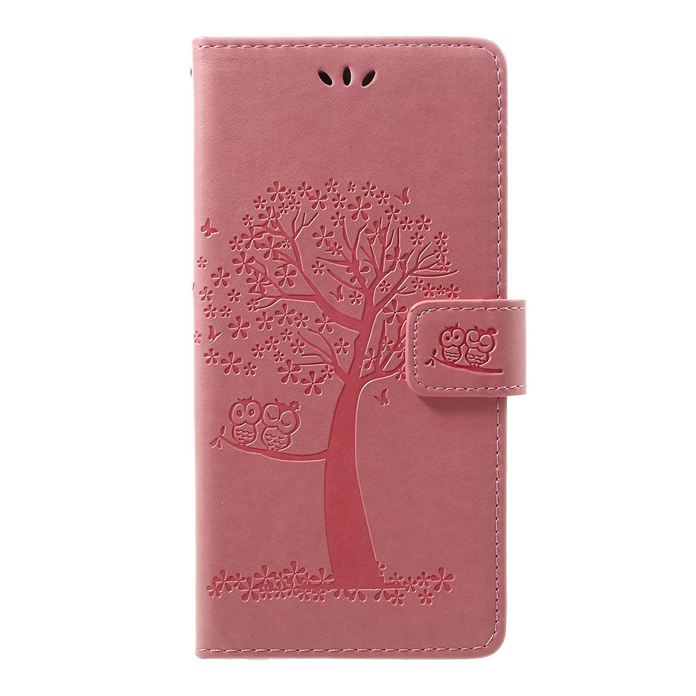 For Samsung Galaxy A70 Imprint Tree Owl Leather Wallet Stand Mobile Cover