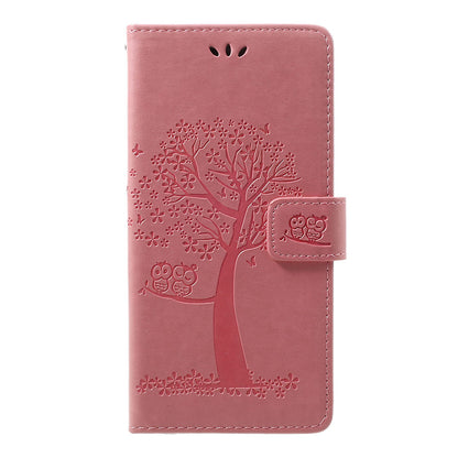 For Samsung Galaxy A70 Imprint Tree Owl Leather Wallet Stand Mobile Cover
