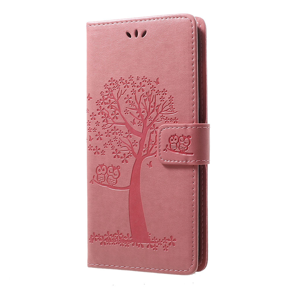 For Samsung Galaxy A70 Imprint Tree Owl Leather Wallet Stand Mobile Cover