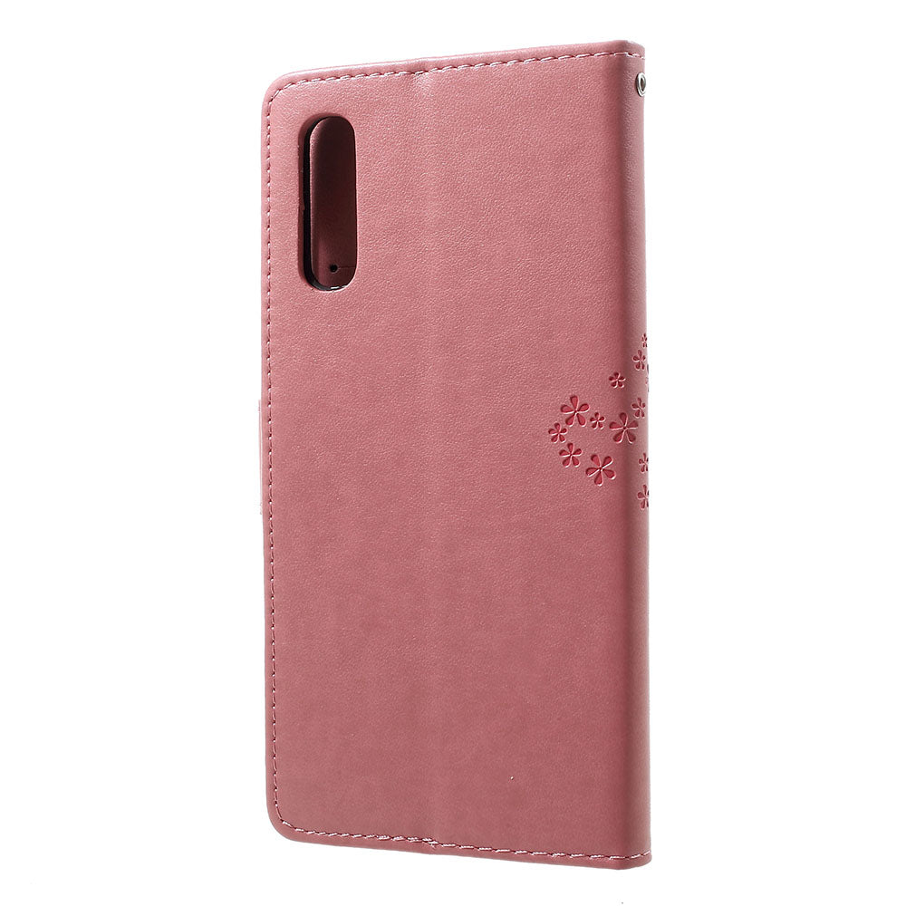 For Samsung Galaxy A70 Imprint Tree Owl Leather Wallet Stand Mobile Cover