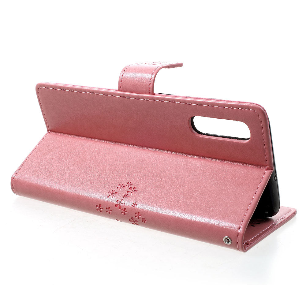 For Samsung Galaxy A70 Imprint Tree Owl Leather Wallet Stand Mobile Cover