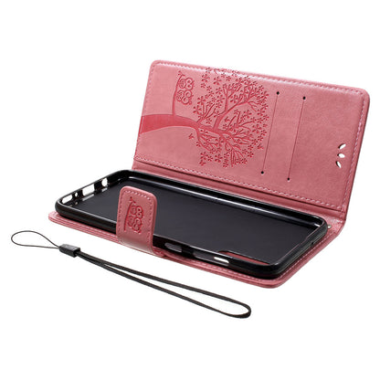 For Samsung Galaxy A70 Imprint Tree Owl Leather Wallet Stand Mobile Cover