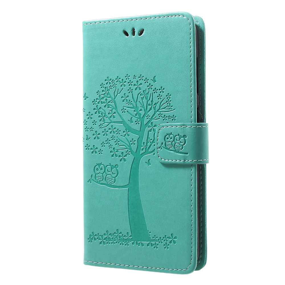 For Samsung Galaxy A70 Imprint Tree Owl Leather Wallet Stand Mobile Cover