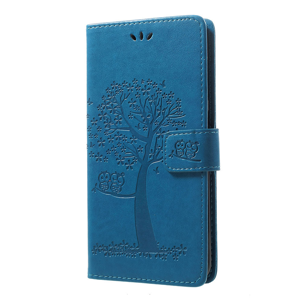 For Samsung Galaxy A70 Imprint Tree Owl Leather Wallet Stand Mobile Cover