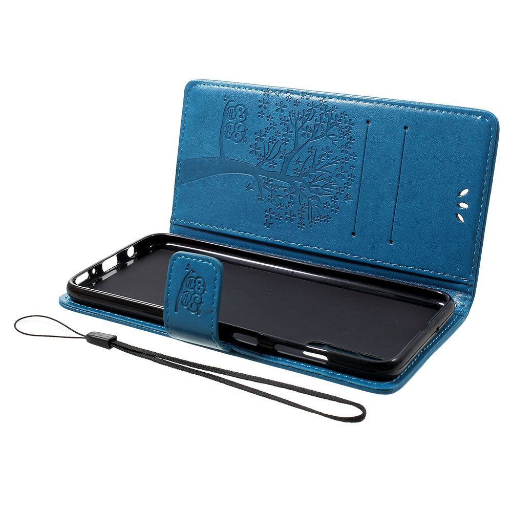 For Samsung Galaxy A70 Imprint Tree Owl Leather Wallet Stand Mobile Cover
