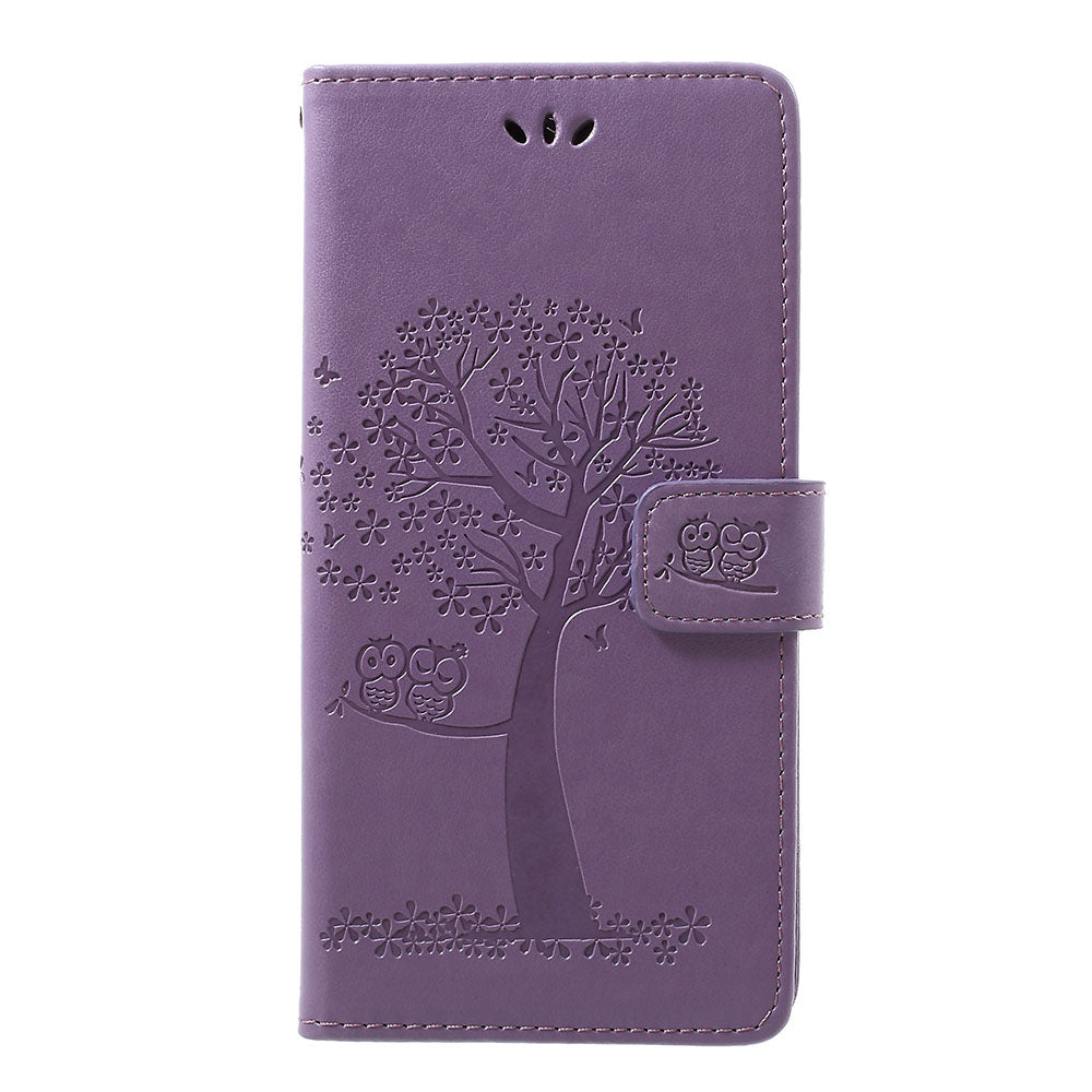 For Samsung Galaxy A70 Imprint Tree Owl Leather Wallet Stand Mobile Cover