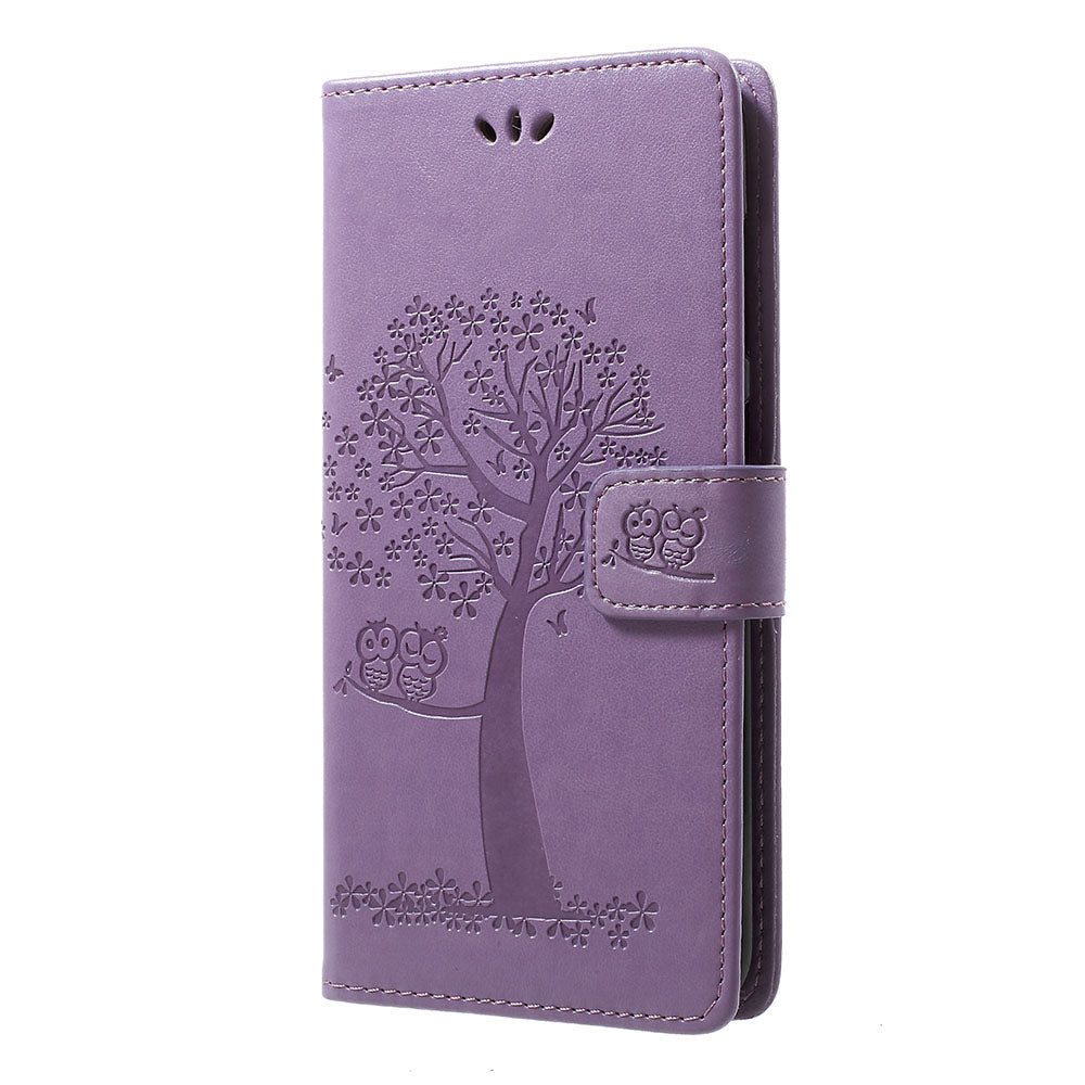 For Samsung Galaxy A70 Imprint Tree Owl Leather Wallet Stand Mobile Cover