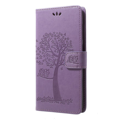 For Samsung Galaxy A70 Imprint Tree Owl Leather Wallet Stand Mobile Cover