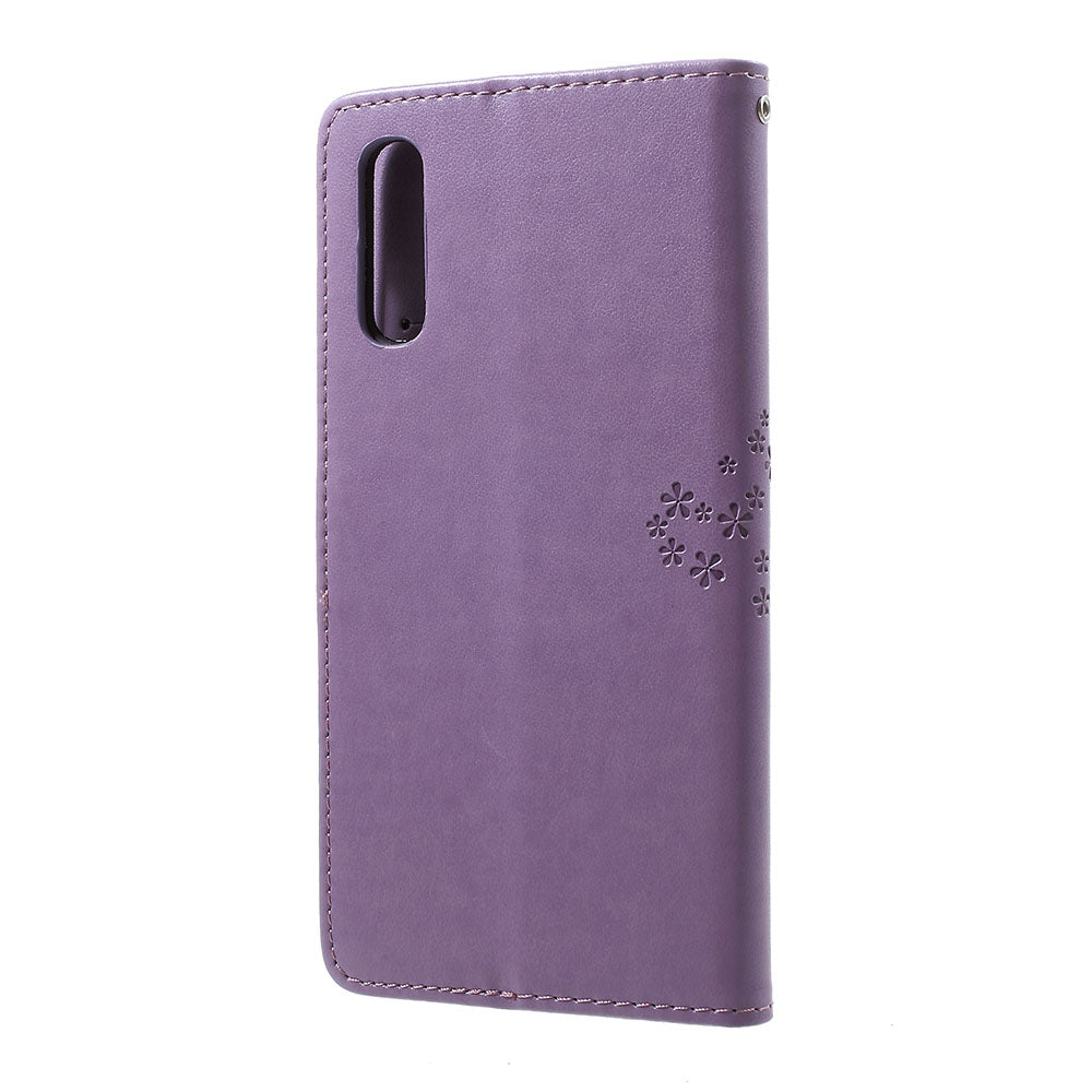 For Samsung Galaxy A70 Imprint Tree Owl Leather Wallet Stand Mobile Cover