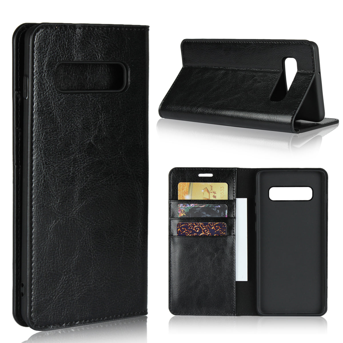 Crazy Horse Wallet Stand Genuine Leather Case for Samsung Galaxy S10 Plus
