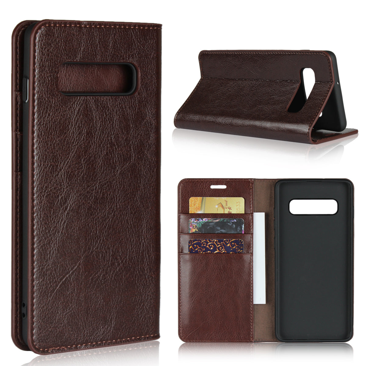 Crazy Horse Wallet Stand Genuine Leather Case for Samsung Galaxy S10 Plus