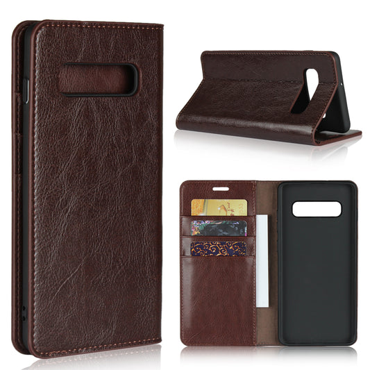 Crazy Horse Wallet Stand Genuine Leather Case for Samsung Galaxy S10 Plus
